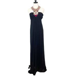 Nicole Miller Embellished Collar Silk Gown Black Size 4